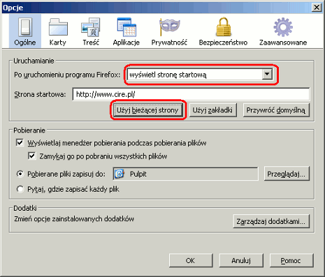 Firefox - ustawienia CIRE.pl jako strony startowej (513x438)