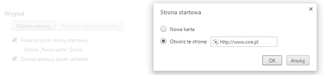 Chrome - ustawienia CIRE.pl jako strony startowej