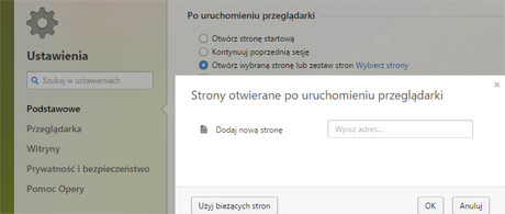 Opera - ustawienia CIRE.pl jako strony startowej